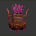 Brass Incense Burner With Handles Engraved Patterns Holding Colorful Incense Sticks On Three Feet