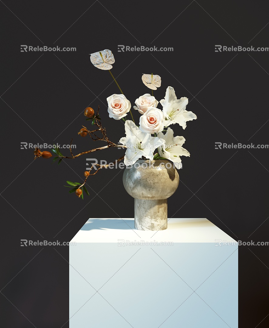 floral ornaments vase lily rose pomegranate new chinese style flower arrangement 3d model