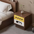 Walnut Wood Bedside Table With Yellow And White Drawer Round Knobs In Modern Bedroom 3d model
