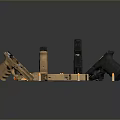 Detailed Disassembled Handgun Weapons With Black Brown Components And Bullets Layout