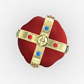 Luxurious Jeweled Crown with Golden Frame Red Base and Red Blue Gemstone Embellishments