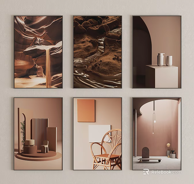 Artistic Wall Decor Styles For Modern Interior With Six Artworks 3d model