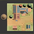 Fairy Tale Themed 3D Model Scene With Small Houses Trees And Mushroom Hut