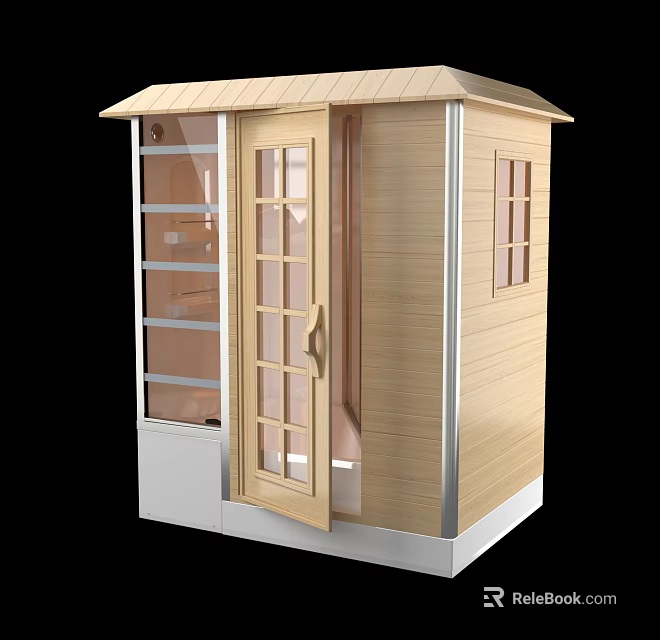 Elegant Modern Shower Sauna Cabin With Wooden Panels And Glass Door 3d model 