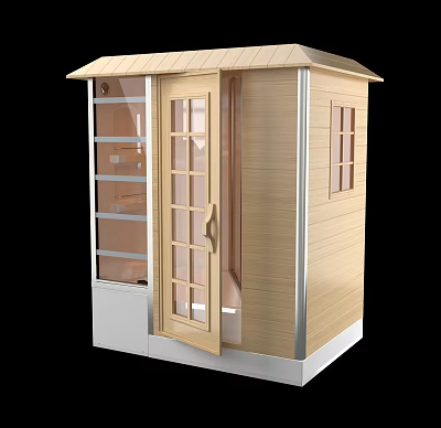 Elegant Modern Shower Sauna Cabin With Wooden Panels And Glass Door 3d model