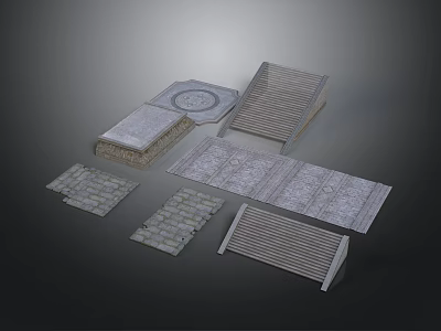 Ancient Architectural Components Including Stone Steps Floor Tiles And Slabs 3d model