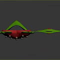 Green Sword with Yellow Red Beads Hilt and Red Strawberry Shaped Object with Green Leaves