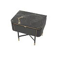 Modern Black Nightstand With Gold Accents Vertical Stripes And Metal Legs