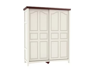 White Classic Wardrobe With Double Doors And Dark Brown Top Panel Details 3d model