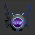 Mechanical Game and Movie Character With Blue Transparent Wings Glowing Eyes And Headphone Accents