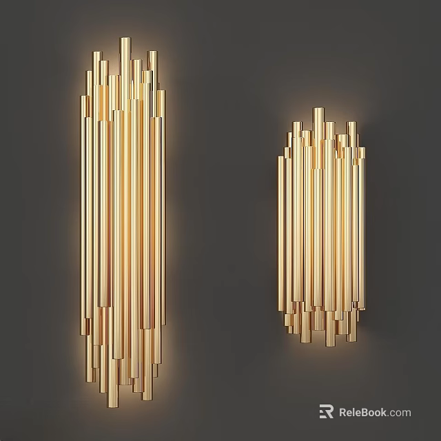 Modern Golden Wall Light With Multiple Columnar Rods Mounted On Gray Wall 3d model 