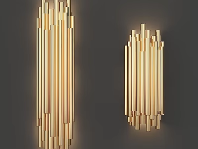 Modern Golden Wall Light With Multiple Columnar Rods Mounted On Gray Wall 3d model