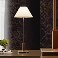 Modern Table Lamp With Metal Pole Square Base White Lampshade Near Books And Potted Plant