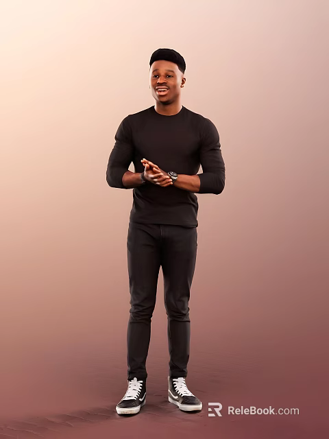 Man Wearing Black Long Sleeve Top Black Pants With Clasped Hands Wristwatch Gradient Brown Background 3d model 