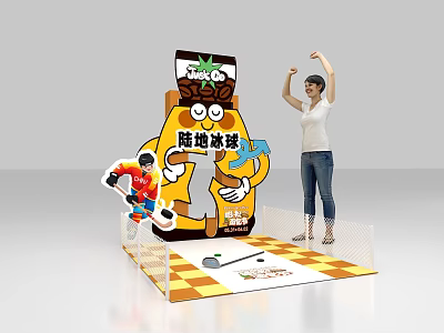 Land Hockey Interactive Zone With Cartoon Mascot and Player Engagement Setup 3d model