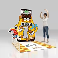 Land Hockey Interactive Zone With Cartoon Mascot and Player Engagement Setup