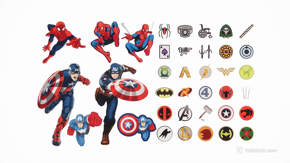 Superhero Silhouettes With Different Poses Characters And Various Logos Design Collection 3d model 