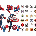 Superhero Silhouettes With Different Poses Characters And Various Logos Design Collection