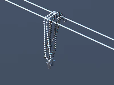 Decorative Religious Weapon With White Black Beads And Cross Pendant On Strings 3d model