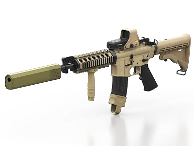 Modern Tan And Black Tactical Rifle With Scope Magazine And Barrel Attachment 3d model