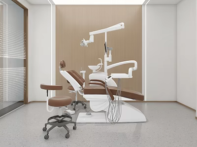 Modern Dental Clinic Interior With Dental Chair Medical Lamp And Patient Seat 3d model