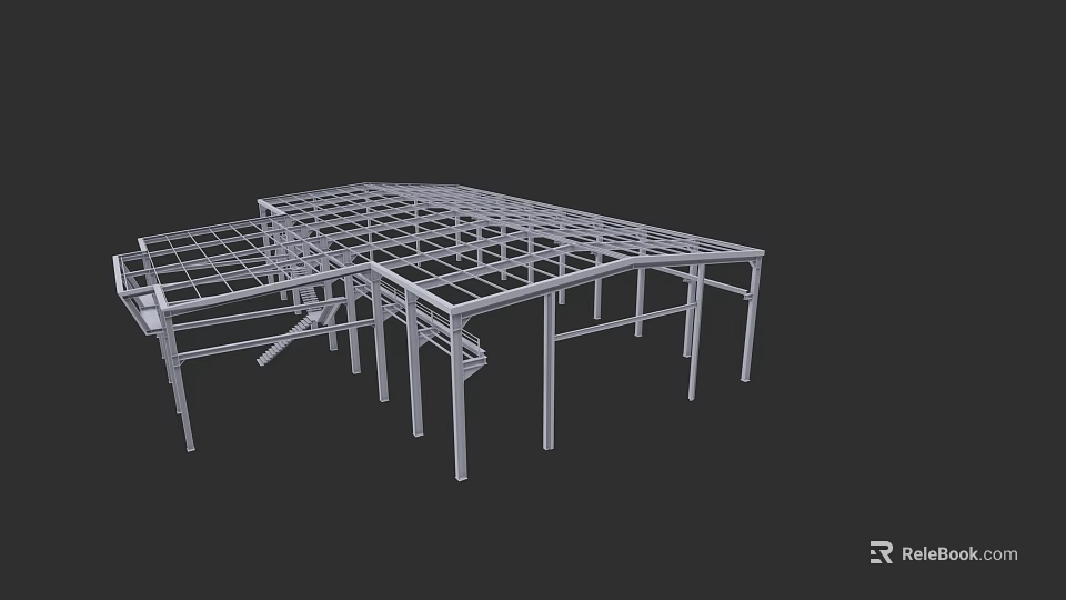 Industrial Factory Building Steel Frame Structure With Support Beams And Metal Framework 3d model 