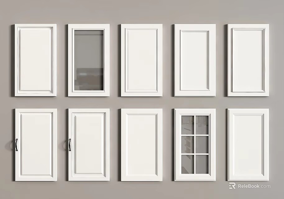 Modern White Wine Cabinet Design With Multiple Doors And Glass Panel Features 3d model 