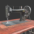 Vintage Industrial Sewing Machine With Retro Design On Wooden Tabletop 3d model
