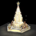 Tall Ornate Christmas Tree With Star Top Golden Decorations And Festive Base