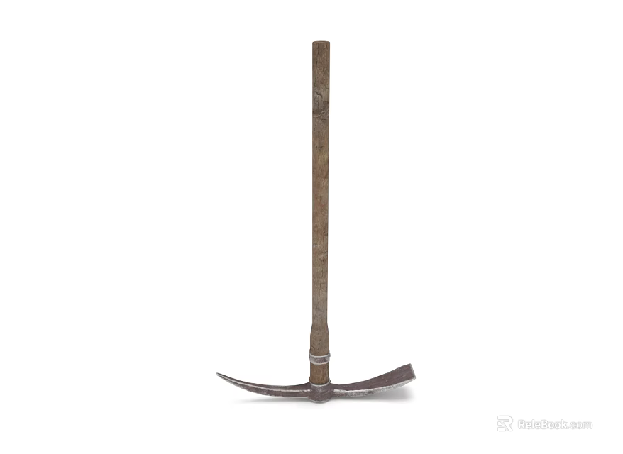 Heavy Duty Pickaxe Hardware Tool With Long Wooden Handle And Metal Forked Head For Construction And Gardening 3d model 