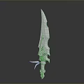 White 3D Model Weapon With Sharp Blade And Intricate Hilt Design