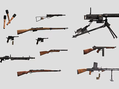 Assorted Firearms Collection Featuring Rifles Machine Guns and Pistols with Components 3d model