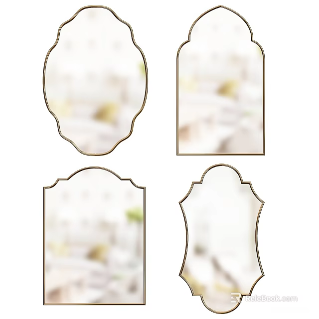 Decorative Mirrors with Various Shapes and Ornate Frames for Home Interior Design 3d model 
