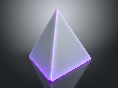 Illuminated White Pyramid Decor With Purple Edge Light And Reflective Base On Black Background 3d model
