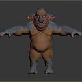 3D Model Game Movie Character With Blue Skin Orange Belly Large Ears Big Nose Standing