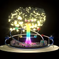 Illuminated Cloud Shaped Installation With Colorful Light Beams And Person Nearby
