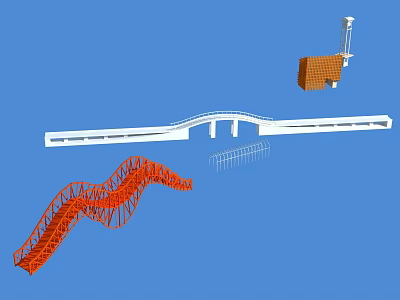 Modern Bridge Design Featuring Red Steel Structure And White Arch Elements 3d model