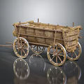 Vintage Wooden Cart With Four Spoked Wheels And Wooden Frame Structure Design