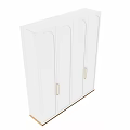 White Dresser With Arched Doors And Metal Handles Against Gray Wall