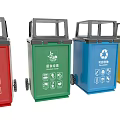 Public Waste Sorting Trash Bins in Multiple Colors for Community Use 3d model