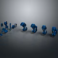 Blue Robotic Creatures And Their Parts Arranged In Complete Display Lineup
