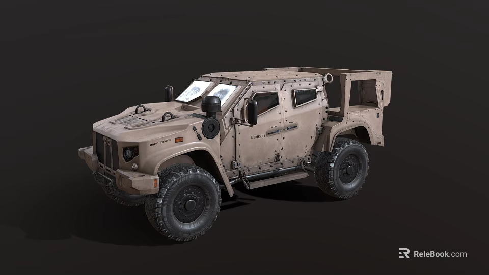 Military Green Armored Off Road Utility Vehicle With Rugged Design And Large Tires 3d model 