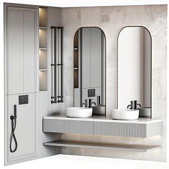 Bathroom products mirror bathroom cabinet vase dry branch faucet basin towel 3d model