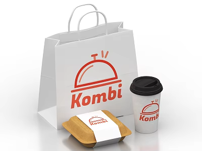 Kombi Food Packaging Including Takeaway Bag Coffee Cup And Meal Box 3d model