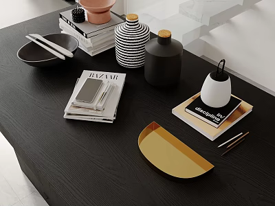 Modern Luxury Desktop Styling With Vogue Magazine Vase Tray And Elegant Bowls 3d model