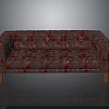 Elegant Pink Floral Pattern Tufted Sofa for Living Room with Wooden Legs