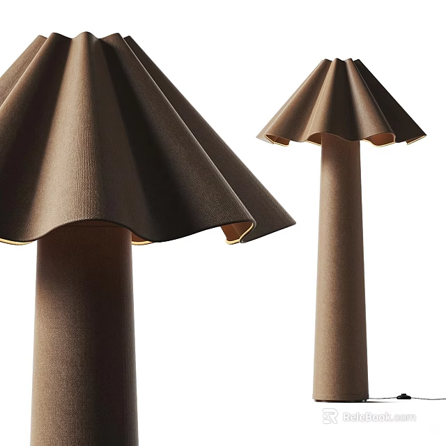 Modern Brown Floor Lamp With Pleated Shade And Column Base Design 3d model 