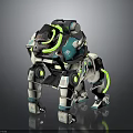 Sci-Fi Robotic Dog Creature With Metallic Armor Green Accents And Mechanical Parts