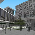 Modern Office Building Complex With Green Roofs And Central Landscaped Plaza