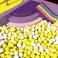 Colorful Playground Equipment With Pink Climbing Nets Yellow Floor Purple Ball Pit And Safety Fences